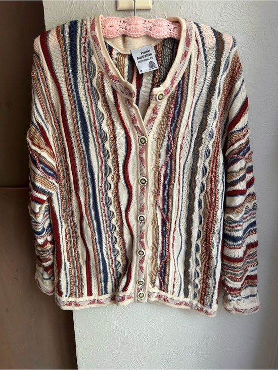 Purely Austalian Clothing Co Sweaters - Purely Australian Colorful Textured 3D Wool Coogi-Style Sweater Cardigan Medium